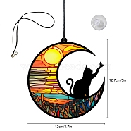 Acrylic Stained Moon Cat Hanging Ornament, for Window Decorations, with Rope and Suction Cup, Sun, 127x120mm(PW-WG58196-01)
