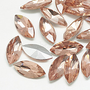 Pointed Back Glass Rhinestone Cabochons, Back Plated, Faceted, Horse Eye, Vintage Rose, 12x6x3.5mm(RGLA-T083-6x12mm-08)