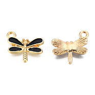 Light Gold Plated Alloy Charms, with Enamel, Dragonfly, Black, 14.5x15.5x3mm, Hole: 1.8mm(ENAM-T009-02A)