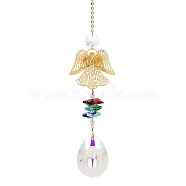 Hollow Alloy Hanging Ornaments, Colorful Glass Octagon Beads & Teardrop Tassel for Home Garden Decorations, Angel & Fairy, 330mm, pendant: 157x50mm(HJEW-Q012-07D)