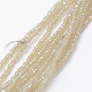 Electroplate Glass Beads Strands, Imitation Jade, Pearl Luster Plated, Faceted, Rondelle, Linen, 2.5x1.5mm, Hole: 0.5mm, about 197~201pcs/strand, 12.9 inch(33cm)(EGLA-J144-PL-C05)