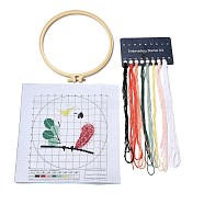Parrot DIY Cross Stitch Beginner Kits, Stamped Cross Stitch Kit, Including Printed Fabric, Embroidery Thread & Needles, Embroidery Hoop, Instructions, 0.3~0.4mm, 8 colors(DIY-NH0005-A03)