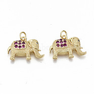Brass Micro Pave OldRose Cubic Zirconia Charms, with Jump Rings, Nickel Free, Elephant Shape, Real 16K Gold Plated, 13.5x20x3.5mm, Jump Ring: 5x0.8mm, 3.4mm inner diameter(X-ZIRC-S067-173-NF)