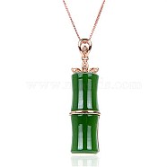 Bamboo Shape Brass Pendants Necklaces, with Glass Imitation Gemstone, Rose Gold, 17.32 inch(44cm)(SJEW-BB62458-D)