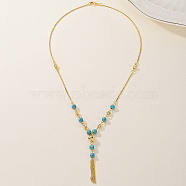 Fashionable Brass Tassel Lariat Necklaces for Women, Real 18K Gold Plated, 18.70 inch(47.5cm)(TR9521)