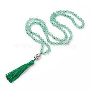 Tassel Pendant Necklaces, with Natural Green Aventurine Beads, Buddha Head, 31.1 inch~33 inch(79~84cm)(NJEW-P191-A06)