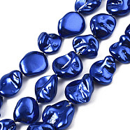 Electroplated Natural Freshwater Shell Beads, Nuggets, Blue, 20x13x7mm, Hole: 0.7mm, about 20~26pcs/strand, 14.76 inch~15.94 inch(37.5~40.5cm)(SHEL-N026-195A)