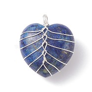 Natural Lapis Lazuli Pendants, with Copper Wire, Heart, 34x30x18mm, Hole: 6mm(PALLOY-JF01283-04)