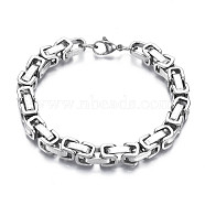 201 Stainless Steel Byzantine Chain Bracelet for Men Women, Stainless Steel Color, 9-1/8 inch(23cm)(BJEW-S057-73)