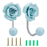 Porcelain Clothes Hook, with Zinc Alloy Clothes Pothook, with Iron Screw and Plastic Plug Accessories, Flower, Sky Blue, 106x56.5x91mm, Hole: 8x12.5mm(AJEW-WH0223-20C)