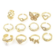 Rack Plating Brass Micro Pave Cubic Zirconia Finger Ring, Long-Lasting Plated, Cadmium Free & Lead Free, Mixed Shapes, Real 18K Gold Plated, 5~20.5mm, US Size 6(16.5~18.5mm), 12pcs/box(RJEW-C080-01DG)