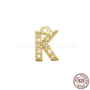 Real 18K Gold Plated 925 Sterling Silver Micro Pave Clear Cubic Zirconia Charms, Initial Letter, Letter K, 9x5.5x1.5mm, Hole: 0.9mm(STER-P054-10G-K)