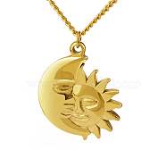 Stylish Stainless Steel Sun Pendant Necklaces for Women, Real 18K Gold Plated, 17.72 inch(45cm)(EQ3081-5)