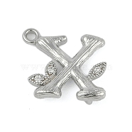 Brass Crystal Rhinestone Letter Links Connector Charms, Real Platinum Plated, Letter X, 14x14x3.5mm, Hole: 1.2mm and 1.5mm(KK-S395-06P-X)