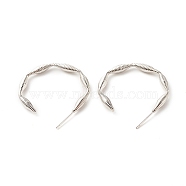 Brass Screw Textured C-shape Stud Earrings, Half Hoop Earrings for Women, Cadmium Free & Lead Free, Platinum, 35x30x3mm, Pin: 0.7mm(EJEW-A066-02P)