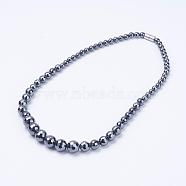 Non-Magnetic Synthetic Hematite Necklaces, Beaded Necklaces, with Magnetic Clasps, Faceted, 18.5 inch(47cm)(NJEW-K080-02)