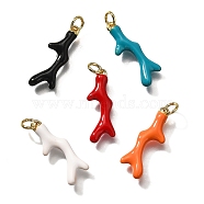 Brass Enamel Pendants, with Jump Ring, Coral Charms, Cadmium Free & Lead Free, Lasting Plated, Real 18K Gold Plated, Mixed Color, 22x8.5x2.5mm, Hole: 3mm(KK-Q043-28B)