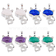 8Pcs 4 Style Natural Gemstone Pendants, with Platinum Plated Brass Findings, Cat Charm, 30.5x25x9mm, Hole: 5x7.5mm(G-DC0001-18)