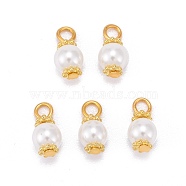 Eco-Friendly Dyed Glass Pearl Pendants, with Alloy Daisy Spacer Beads and Iron Flat Head Pins, White, 12.5x6mm, Hole: 2.5mm(PALLOY-JF00740-01)