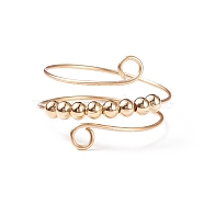 Brass Round Beaded Rotating Cuff Ring, Copper Wire Wrap Double Line Ring for Anxiety Stress Relife, Light Gold, US Size 10 1/4(19.9mm)(RJEW-JR00506-01)