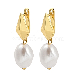 Rack Plating Rhombus Brass Hoop Earrings, ABS Imitation Pearl Dangle Earrings for Women, Cadmium Free & Lead Free, Long-Lasting Plated, Real 18K Gold Plated, 34x11mm(EJEW-C102-28C-G)