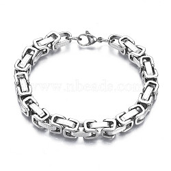 Non-Tarnish 201 Stainless Steel Byzantine Chain Bracelets, Stainless Steel Color, 9-1/8 inch(23cm)(BJEW-S057-73)