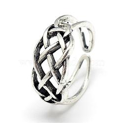 Adjustable Alloy Cuff Finger Rings, Woven Mesh, Size 6, Antique Silver, 16mm(RJEW-S038-085)