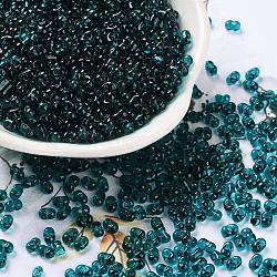 Glass Seed Beads, Transparent Colours, Peanut, Dark Cyan, 4~4.5x2~2.5x2~2.5mm, Hole: 0.8~0.9mm, about 10000pcs/pound(SEED-L011-02B-08)