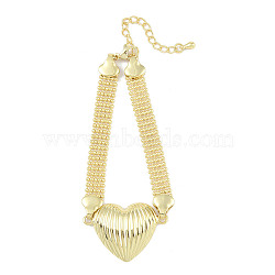 Brass Hollow Ball Chain Bracelets, Heart Link Bracelets for Women, Real 18K Gold Plated, 7-1/8 inch(18cm)(BJEW-H609-02G)