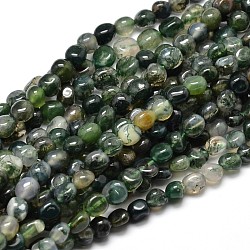 Natural Moss Agate Nuggets Beads Strands, Tumbled Stone, 5~10x6~7x3~7mm, hole: 1mm, about 14.9 inch~15.7 inch(G-J335-06)
