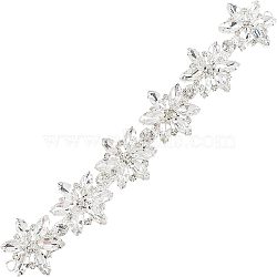 1Pc Shiny Flower Crystal Rhinestone Trim, Flexible Sewing Crafts Bridal Costume Embellishment, for DIY Shoes, Belt, Bag, Hat, Hairband, Platinum, 212x35.5x6mm(DIY-FG0003-37)