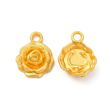 Rack Plating Alloy Pendants, Lead Free & Cadmium Free & Nickel Free, Rose Charm, Matte Gold Color, 17x13.5x5mm, Hole: 2.5mm