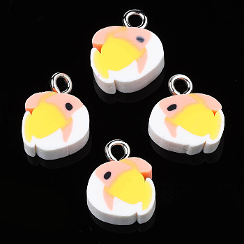 Handmade Polymer Clay Charms, with Platinum Tone Iron Loop, Fish, Pink, 12.5~13.5x10~11x4.5mm, Hole: 2mm