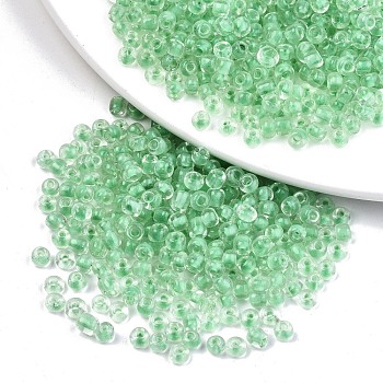 6/0 Glass Seed Beads, Transparent Inside Colours, Round Hole, Round, Light Green, 6/0, 4~5x2.5~4.5mm, Hole: 1.2mm, about 4500pcs/bag