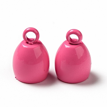 Spray Painted 201 Stainless Steel Cord Ends, Egg, Cerise, 11.5x8mm, Hole: 2mm, Inner Diameter: 6mm