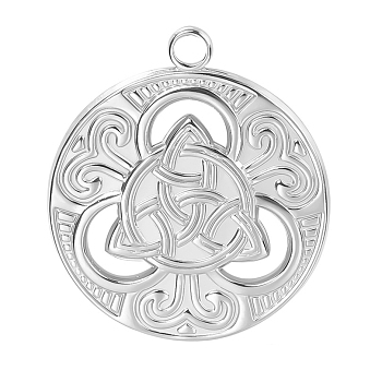 Stainless Steel Pendants, Flat Round with Sailor's Knot Charms, Stainless Steel Color, 29x25x2mm, Hole: 2.5mm