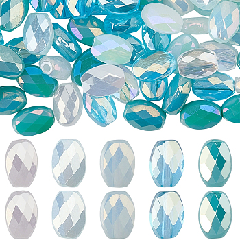 3Strands Electroplated Glass Beads Strands, Oval, Faceted, Light Sky Blue, 6x4.5x3mm, Hole: 1mm, about 60pcs/strand, 14.17''(36cm)