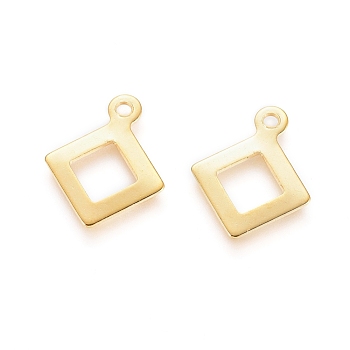 201 Stainless Steel Charms, Rhombus, Golden, 12x9.5x0.5mm, Hole: 1mm