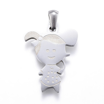 304 Stainless Steel Pendants, Girl, Stainless Steel Color, 24.5x18.5x2mm, Hole: 3x6mm