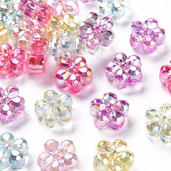 Transparent Acrylic Beads, AB Color, Faceted, Flower, Mixed Color, 14.5x15x8.5mm, Hole: 2.5mm, about 450pcs/500g