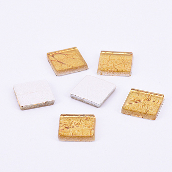 Glass Cabochons, Gold Foil Mosaic Tile, for Home Decoration or DIY Crafts, Square, Goldenrod, 20x20x4mm, about 227pcs/911g