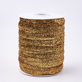 Glitter Sparkle Ribbon, Polyester & Nylon Ribbon, Dark Goldenrod, 3/8 inch(9.5~10mm), about 50yards/roll(45.72m/roll)