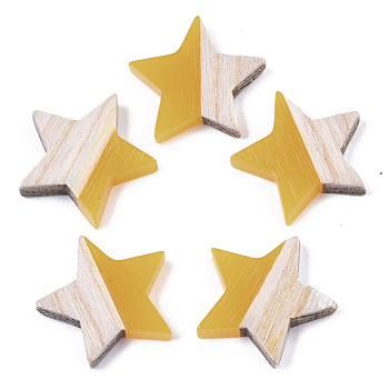 Resin & Wood Cabochons, Star, Gold, 17.5x18x3.5mm