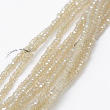 Electroplate Glass Beads Strands, Imitation Jade, Pearl Luster Plated, Faceted, Rondelle, Linen, 2.5x1.5mm, Hole: 0.5mm, about 197~201pcs/strand, 12.9 inch(33cm)