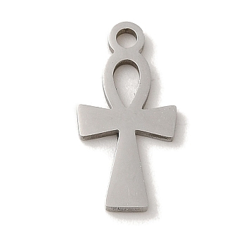 201 Stainless Steel Pendants, Laser Cut, Ankh Cross Charm, Stainless Steel Color, 16x8x1mm, Hole: 1.6mm