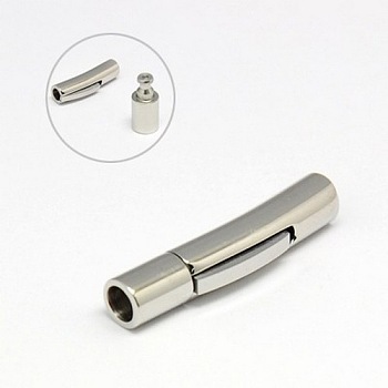 304 Stainless Steel Bayonet Clasps, Column, Stainless Steel Color, 28~30x7mm, Hole: 4mm