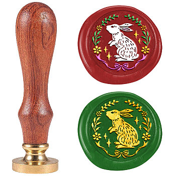 Wax Seal Stamp Set, Sealing Wax Stamp Solid Brass Head with Wood Handle, for Envelopes Invitations, Gift Card, Rabbit, 83x22mm, Stamps: 25x14.5mm