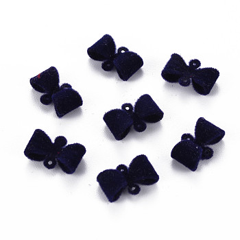Flocky Brass Normal Links Connectors, Bowknot, Midnight Blue, 8x12x3.5mm, Hole: 0.7mm