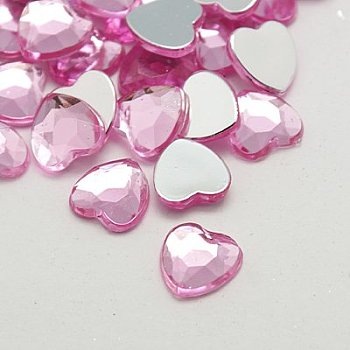 Imitation Taiwan Acrylic Rhinestone Cabochons, Flat Back & Faceted, Heart, Pearl Pink, 12x12x2.5mm, about 500pcs/bag