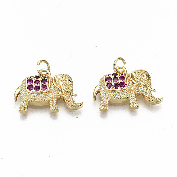Brass Micro Pave OldRose Cubic Zirconia Charms, with Jump Rings, Nickel Free, Elephant Shape, Real 16K Gold Plated, 13.5x20x3.5mm, Jump Ring: 5x0.8mm, 3.4mm inner diameter